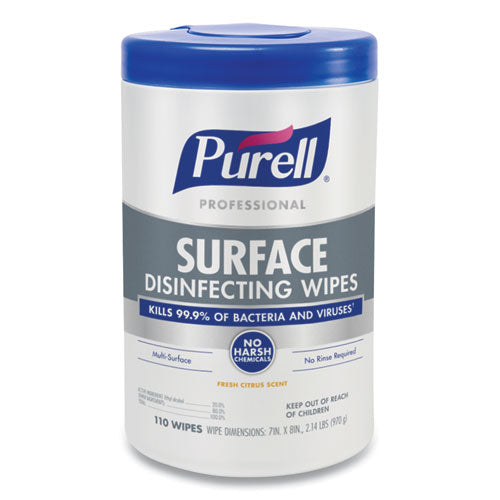 Professional Surface Disinfecting Wipes,1-ply, 7 X 8, Fresh Citrus, White, 110/canister, 6 Canisters/carton
