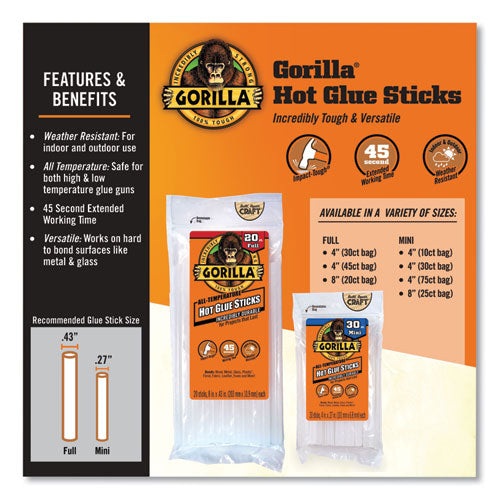Mini Hot Glue Sticks, 0.27" Dia X 4", Dries Clear, 75/pack
