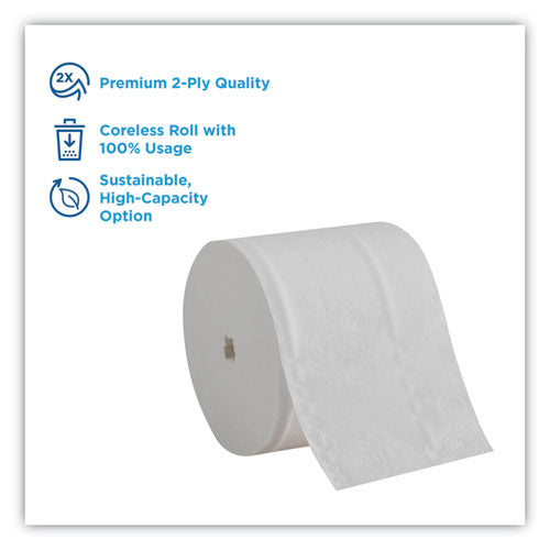 Compact Coreless Bath Tissue, Septic Safe, 2-ply, White, 750 Sheets/roll, 36/carton.