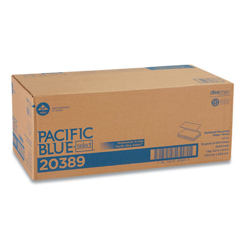 Pacific Blue Select Folded Paper Towels, 1-ply, 9.2 X 9.4, White, 250/pack, 16 Packs/carton.
