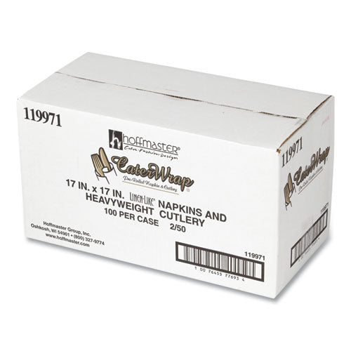 Caterwrap Heavyweight Cutlery Combo, Fork/spoon/knife/napkin, Black, 100/carton.