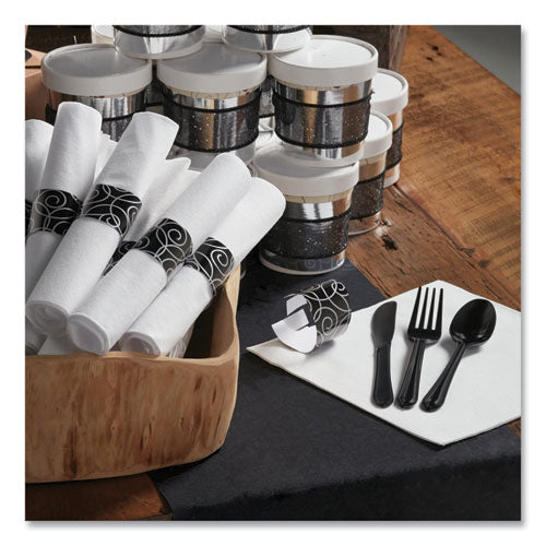 Caterwrap Heavyweight Cutlery Combo, Fork/spoon/knife/napkin, Black, 100/carton.