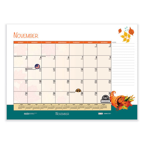 Recycled Desk Pad Calendar, llustrated Seasons Artwork, 22 X 17, Black Binding/corners,12-month (jan To Dec): 2025
