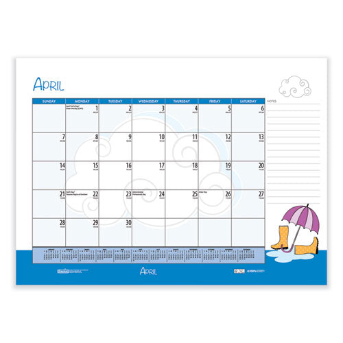 Recycled Desk Pad Calendar, llustrated Seasons Artwork, 22 X 17, Black Binding/corners,12-month (jan To Dec): 2025