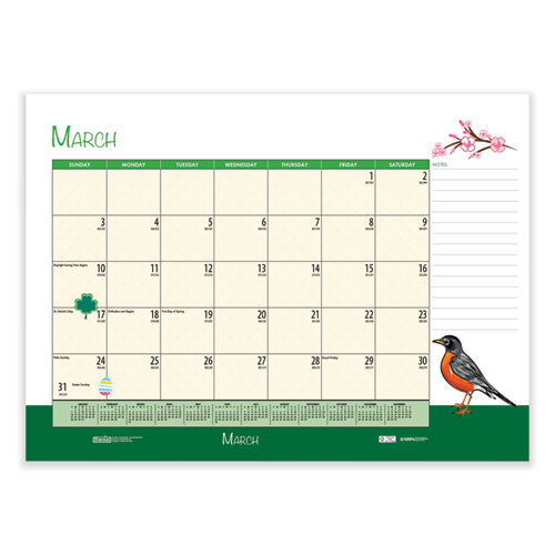 Recycled Desk Pad Calendar, llustrated Seasons Artwork, 22 X 17, Black Binding/corners,12-month (jan To Dec): 2025