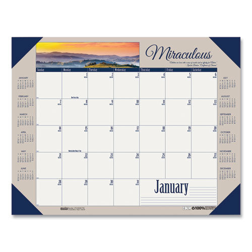 Earthscapes Recycled Monthly Desk Pad Calendar, Motivational Photos, 22 X 17, Blue Binding/corners, 12-month (jan-dec): 2024