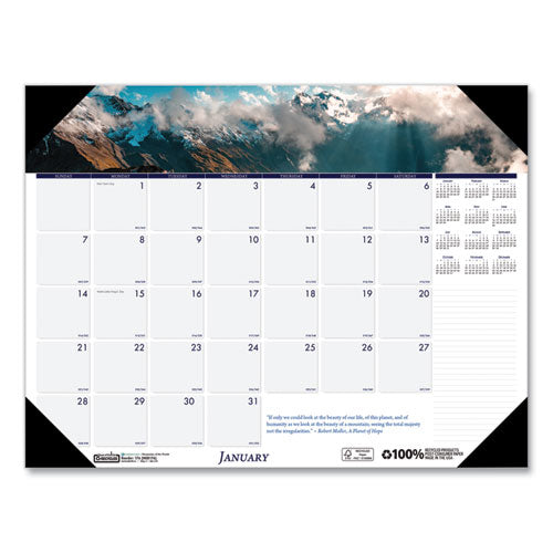 Earthscapes Recycled Monthly Desk Pad Calendar, Mountains Of The World Photos, 22 X 17, Black Corners,12-month(jan-dec): 2024