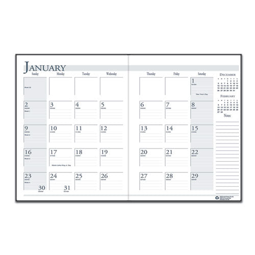 Recycled Ruled 14-month Planner With Leatherette Cover,10 X 7, Black Cover, 14-month: Dec 2024 To Jan 2026