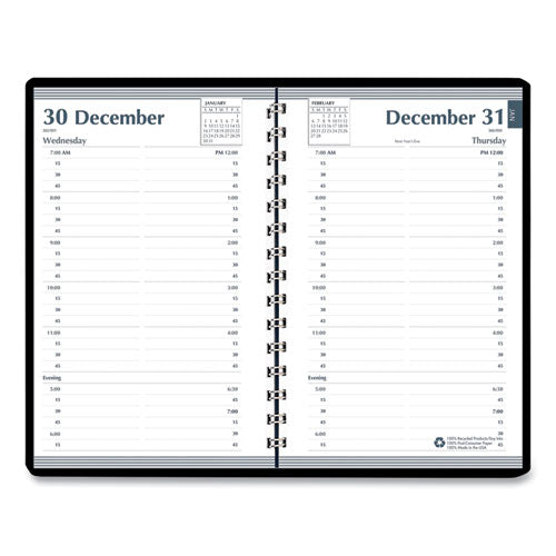 Memo Size Daily Appointment Book With 15-minute Schedule, 8 X 5, Black Cover, 12-month (jan To Dec): 2024
