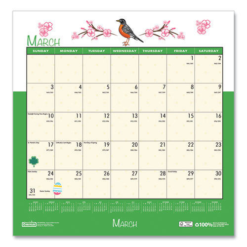 Recycled Seasonal Wall Calendar, Illustrated Seasons Artwork, 12 X 12, 12-month (jan To Dec): 2025.