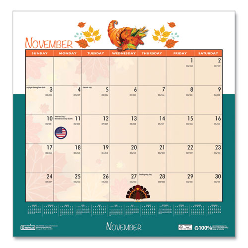 Recycled Seasonal Wall Calendar, Illustrated Seasons Artwork, 12 X 12, 12-month (jan To Dec): 2025.