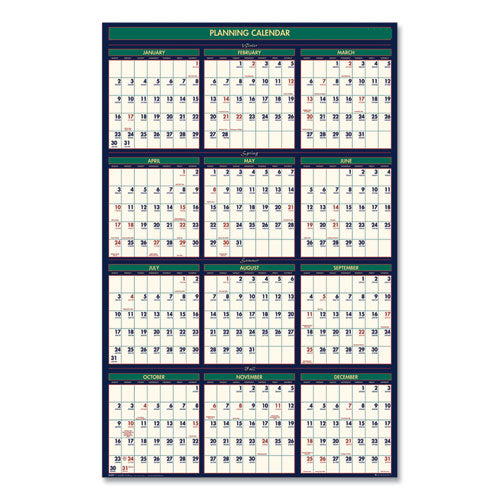 Four Season Erasable Business/academic Recycled Wall Calendar, 24 X 37, 12-month(july-june):2023-2024, 12-month(jan-dec):2024