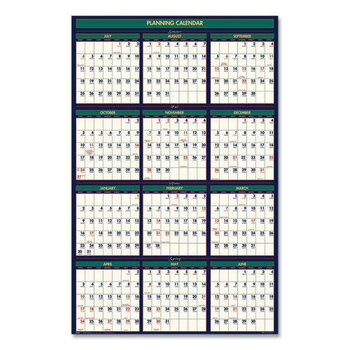 Four Season Erasable Business/academic Recycled Wall Calendar, 24 X 37,12-month(july-june):2024-2025, 12-month(jan-dec):2025