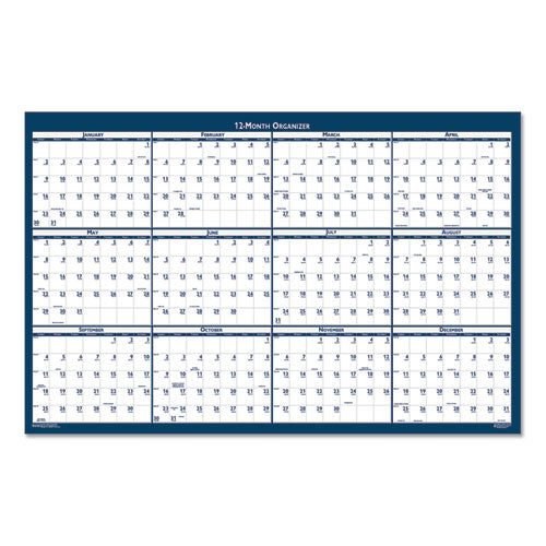 Recycled Poster Style Reversible/erasable Yearly Wall Calendar,32 X 48, White/blue/gray Sheets, 12-month (jan To Dec): 2025