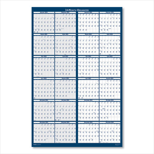 Reversible/erasable Two-year Wall Calendar, 24 X 37,Light Blue/blue/white Sheets, 24-month: Jan 2025 To Dec 2026