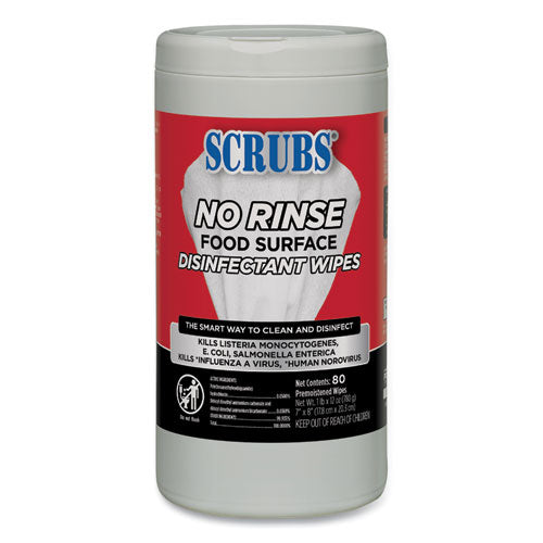 No Rinse Food Surface Disinfectant Wipes, 1-ply, 7 X 8, Unscented, White, 80/canister, 6/carton.