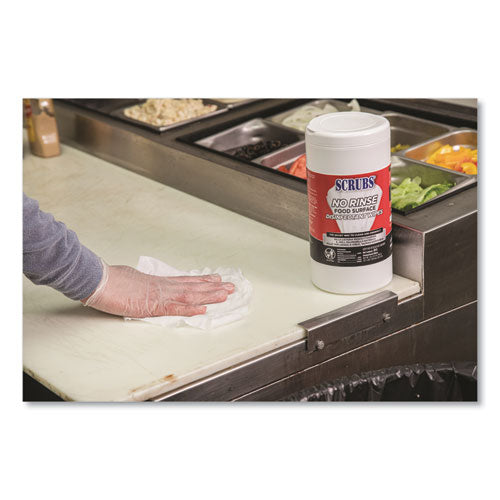 No Rinse Food Surface Disinfectant Wipes, 1-ply, 7 X 8, Unscented, White, 80/canister, 6/carton.