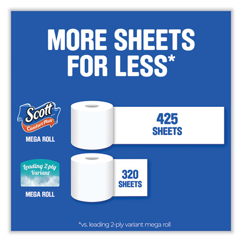 Comfortplus Toilet Paper, Mega Roll, Septic Safe, 1-ply, White, 425 Sheets/roll, 12 Rolls/pack