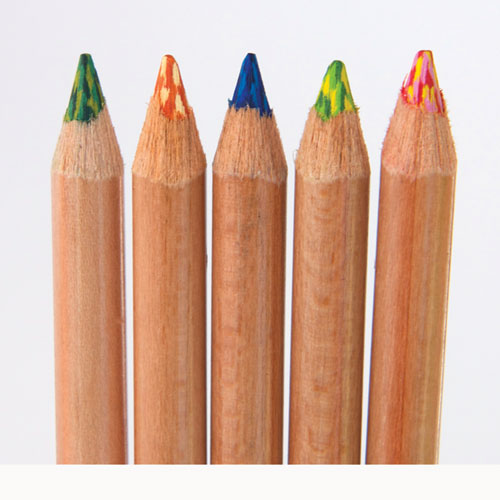 Tri-tone Color Pencils, 3.8 Mm, Assorted Tri-tone Lead Colors, Tan Barrel, Dozen