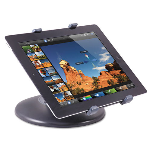 Stand For 7" To 10" Tablets, Swivel Base, Plastic, Black.