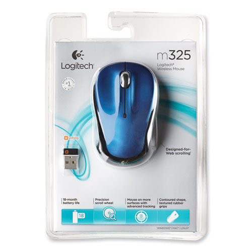 M325 Wireless Mouse, 2.4 Ghz Frequency/30 Ft Wireless Range, Left/right Hand Use, Blue.