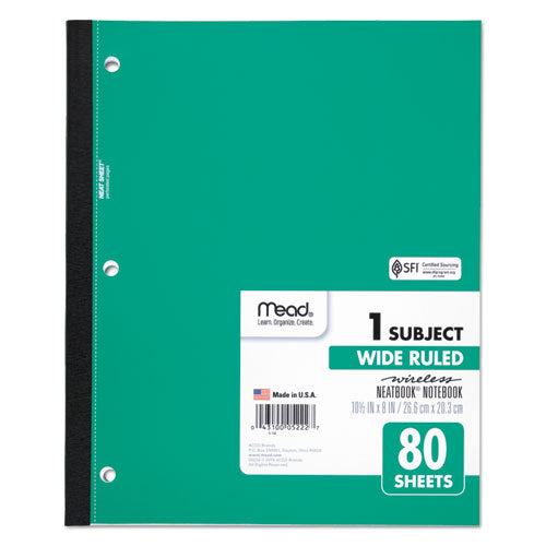 Wireless Neatbook Notebook, 1-subject, Wide/legal Rule, Randomly Assorted Cover Color, (80) 10.5 X 8 Sheets