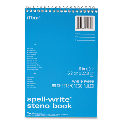 Spell-write Wirebound Steno Pad, Gregg Rule, Randomly Assorted Cover Colors, 80 White 6 X 9 Sheets