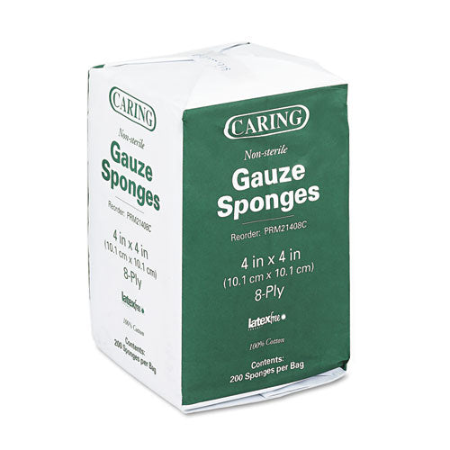 Caring Woven Gauze Sponges, Non-sterile, 8-ply, 4 X 4, 200/pack.