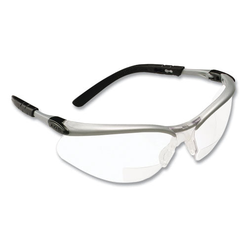 Bx Molded-in Diopter Safety Glasses, +2.0 Diopter Strength, Black/silver Plastic Frame, Clear Polycarbonate Lens