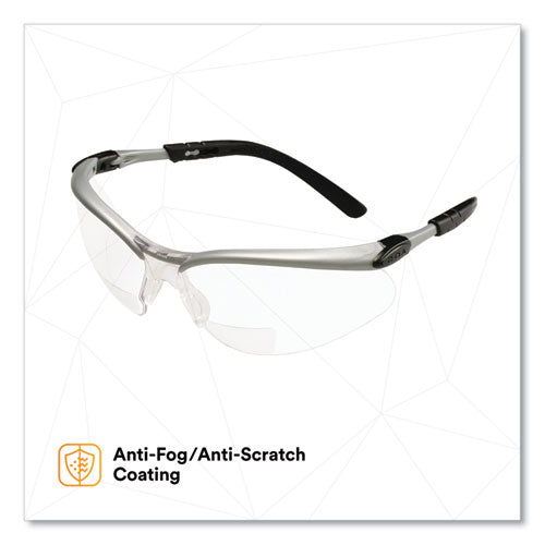 Bx Molded-in Diopter Safety Glasses, +2.5 Diopter Strength, Black/silver Plastic Frame, Clear Polycarbonate Lens