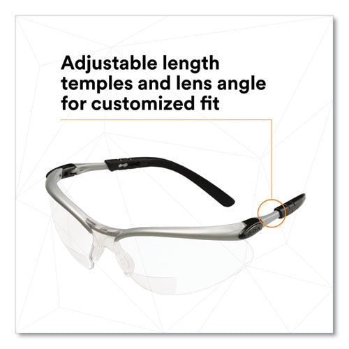 Bx Molded-in Diopter Safety Glasses, +2.5 Diopter Strength, Black/silver Plastic Frame, Clear Polycarbonate Lens