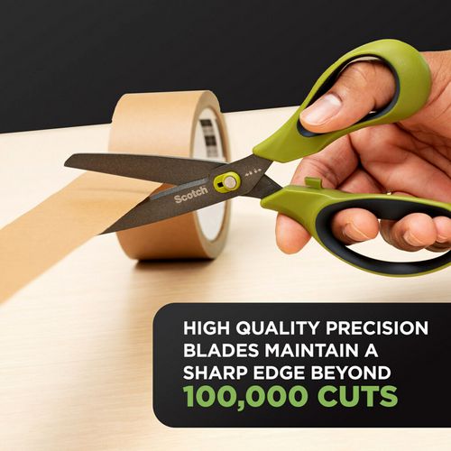 Non-stick Unboxing Scissors, 8" Long, 2.7" Cut Length, Straight Green/black Handle.