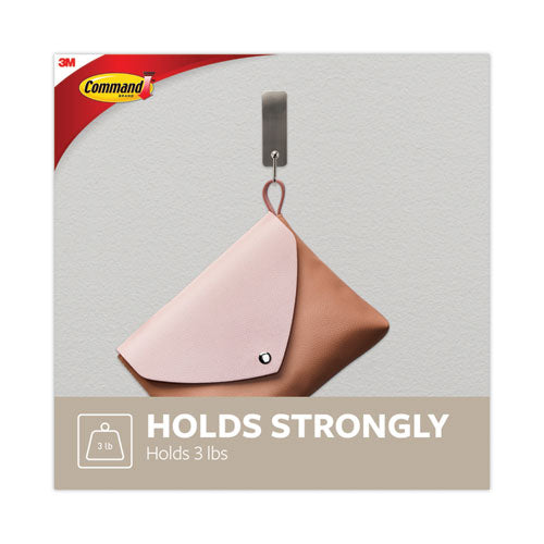 Decorative Hooks, Medium, Metal,Brushed Nickel, 3 Lb Capacity, 2 Hooks And 4 Strips/pack