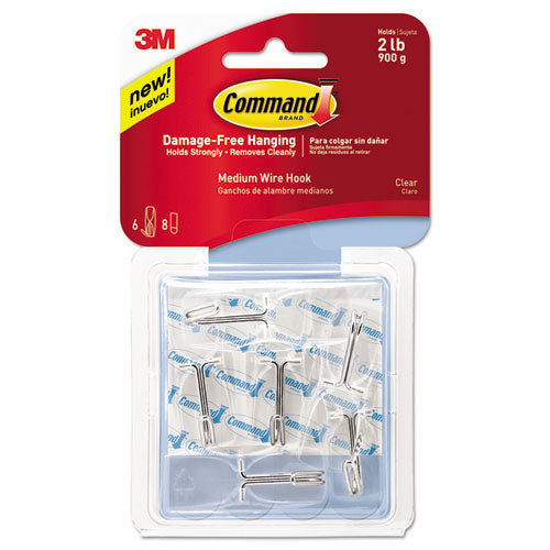 Clear Hooks And Strips, Medium, Plastic, 2 Lb Capacity, 6 Hooks And 8 Strips/pack.