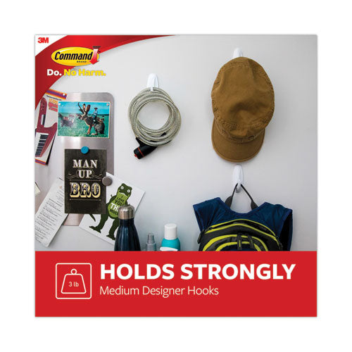 Designer Hooks, Medium, Plastic, White, 3 Lb Capacity, 6 Hooks And 12 Strips/pack.