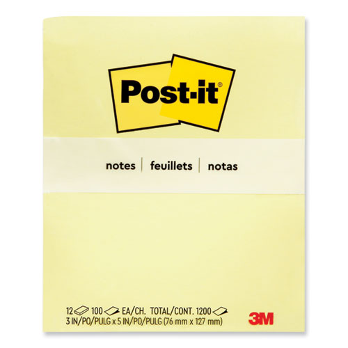 Original Pads In Canary Yellow, 3" X 5", 100 Sheets/pad, 12 Pads/pack.