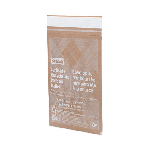 Curbside Recyclable Padded Mailer, #0, Bubble Cushion,Self-adhesive Closure, 7 X 11.25, Natural Kraft, 100/carton