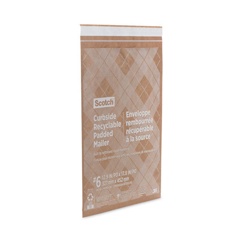 Curbside Recyclable Padded Mailer,#6, Bubble Cushion, Self-adhesive Closure, 13.75 X 20, Natural Kraft, 50/carton