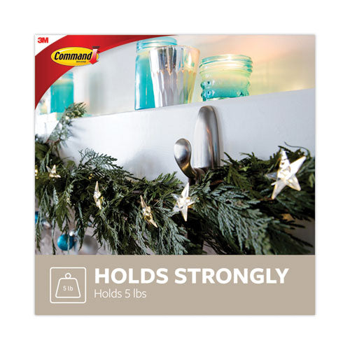 Adhesive Mount Metal Hook, Large, Brushed Nickel Finish,5 Lb Capacity, 1 Hook And 2 Strips/pack