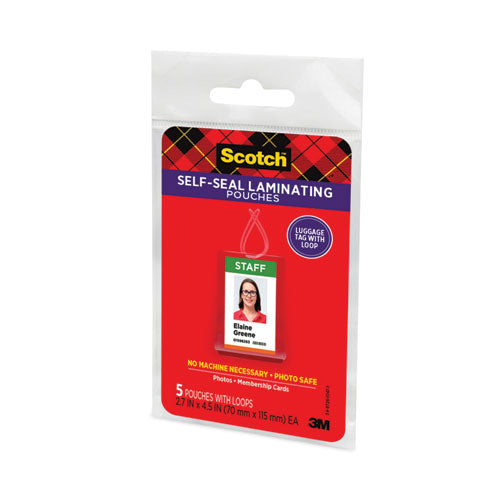 Self-sealing Laminating Pouches, 12.5 Mil, 2.81" X 4.5", Gloss Clear, 5/pack.