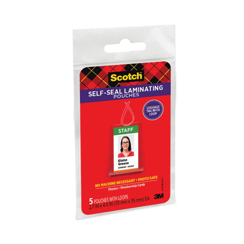 Self-sealing Laminating Pouches, 12.5 Mil, 2.81" X 4.5", Gloss Clear, 5/pack.