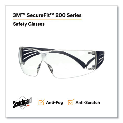 Securefit Protective Eyewear, 200 Series, Dark Blue Plastic Frame, Clear Polycarbonate Lens.
