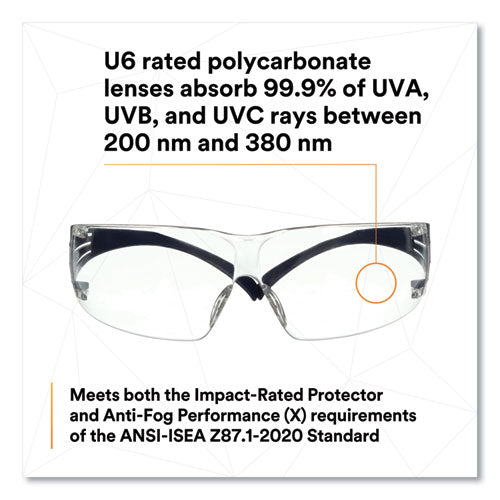 Securefit Protective Eyewear, 200 Series, Dark Blue Plastic Frame, Clear Polycarbonate Lens