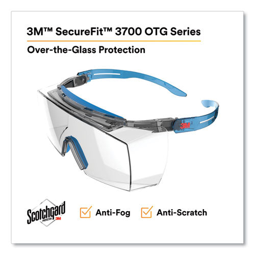 Securefit Protective Eyewear, 3700 Otg Series, Blue Plastic Frame, Clean Polycarbonate Lens.