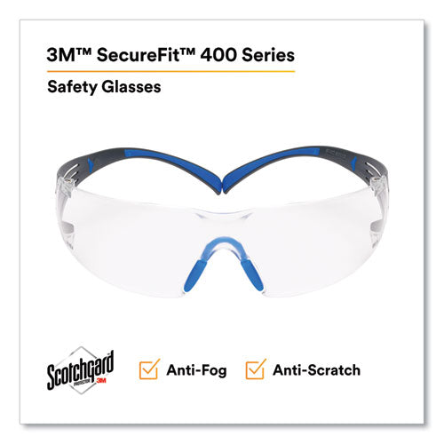 Securefit Protective Eyewear, 400 Series, Black/blue Plastic Frame, Clear Polycarbonate Lens.