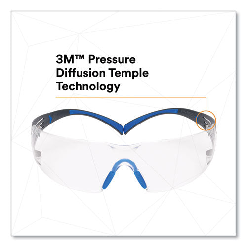 Securefit Protective Eyewear, 400 Series, Black/blue Plastic Frame, Clear Polycarbonate Lens.