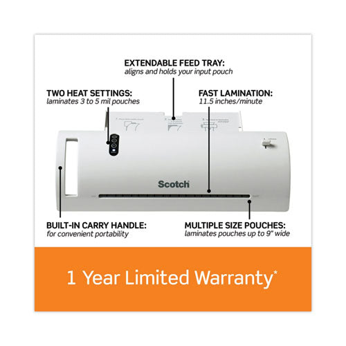 Thermal Laminator Value Pack,Two Rollers, 9" Max Document Width, 5 Mil Max Document Thickness