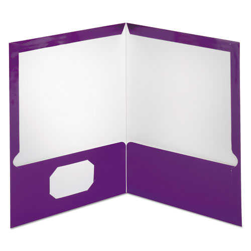 Two-pocket Laminated Folder, 100-sheet Capacity, 11 X 8.5, Metallic Purple, 25/box.