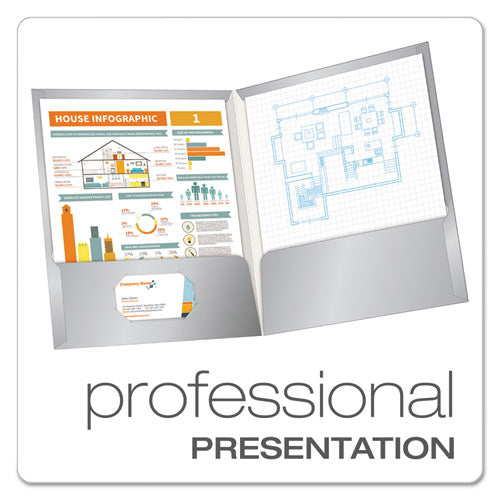 High Gloss Laminated Paperboard Folder, 100-sheet Capacity, 11 X 8.5, Gray, 25/box.