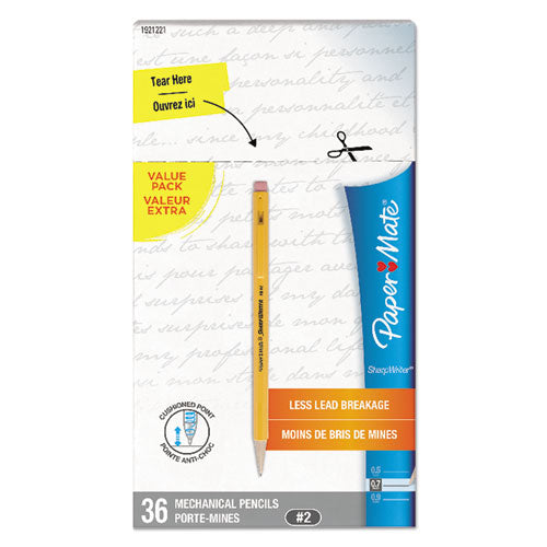 Sharpwriter Mechanical Pencil Value Pack,0.7 Mm, Hb (#2), Black Lead, Classic Yellow Barrel, 36/box